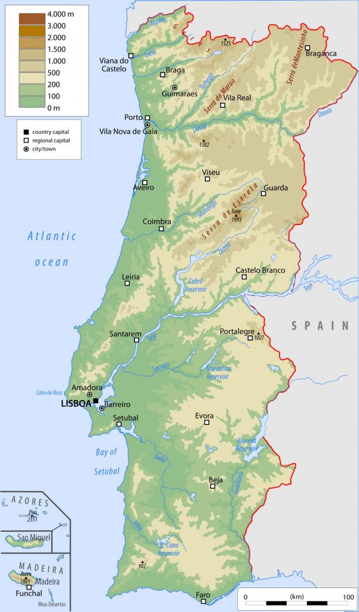 Mappa del Portogallo con le principali città