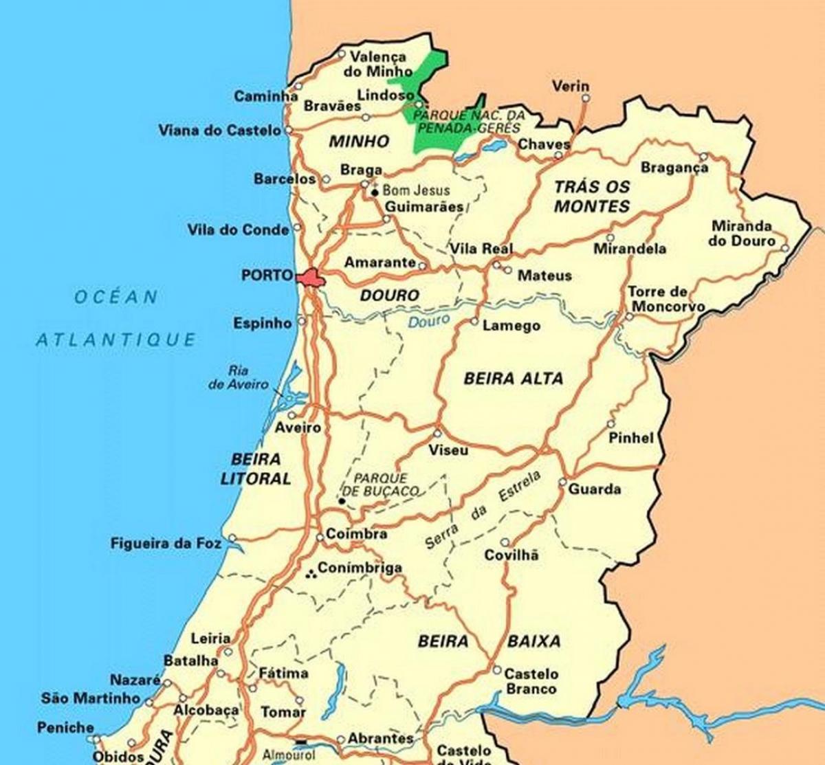 Mappa del nord del Portogallo