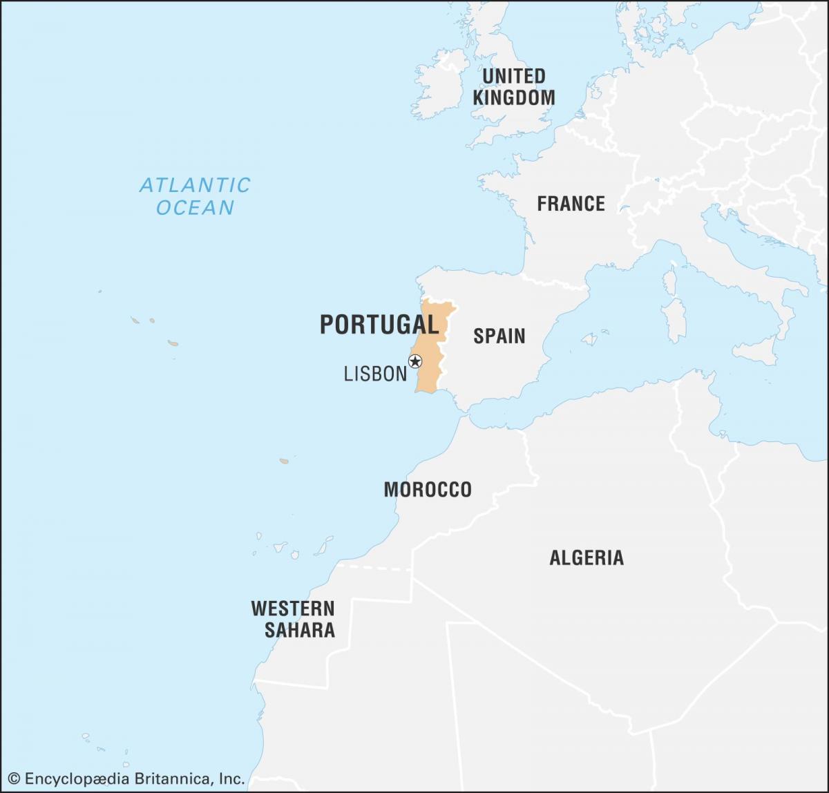 Mappa del Portogallo e dei paesi confinanti