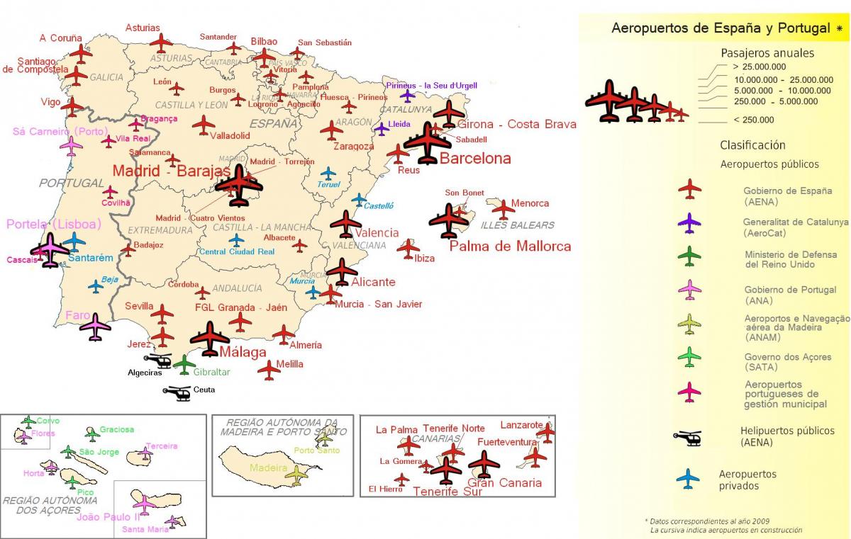 Mappa degli aeroporti del Portogallo