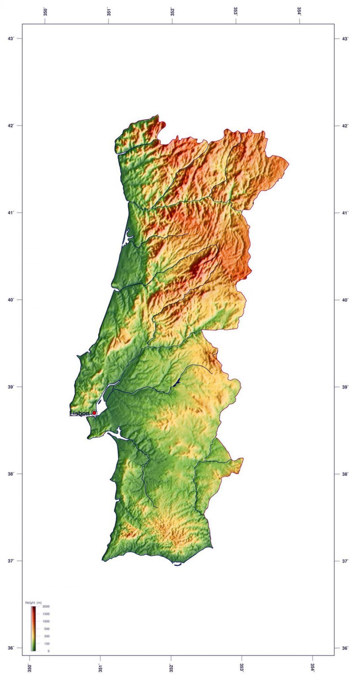 Mappa altimetrica del Portogallo