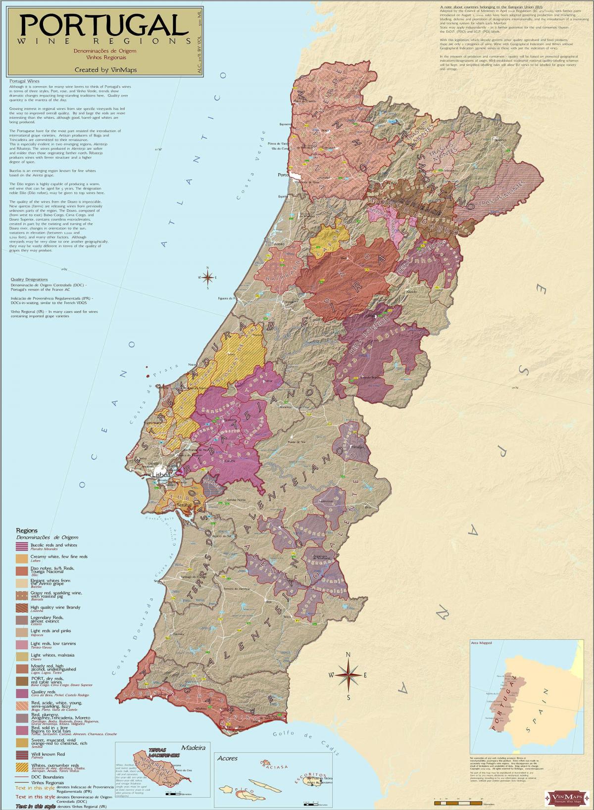 Mappa dei vigneti del Portogallo