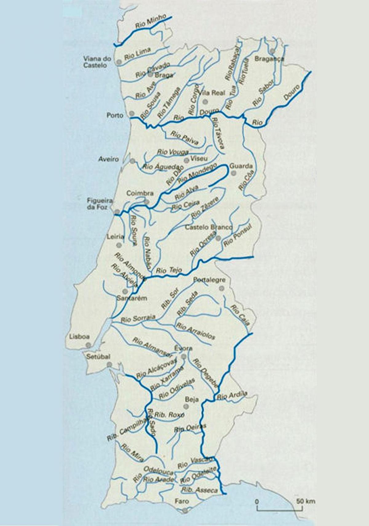 Mappa dei fiumi in Portogallo