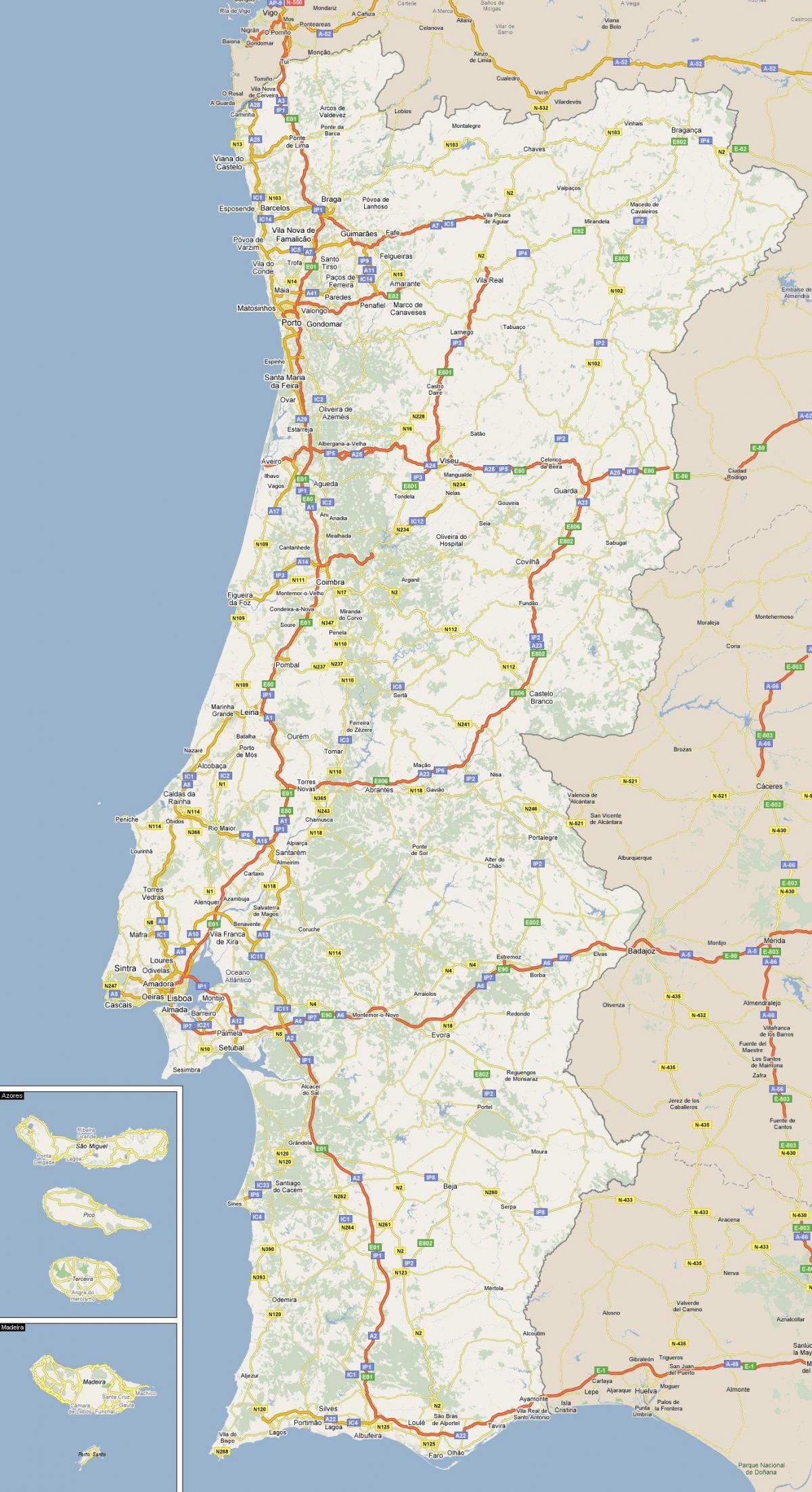 Mappa stradale del Portogallo